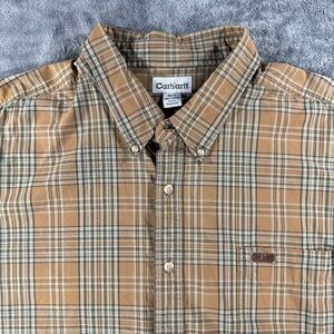 Carhartt Tan Brown Plaid Button Down Long Sleeve Retro Western Outdoor Working
